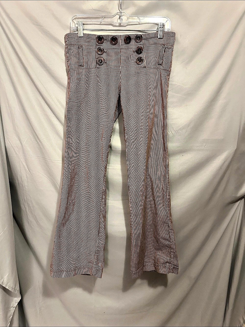 Zinc Style 8465 Striped Flare Pants in Brown & White
